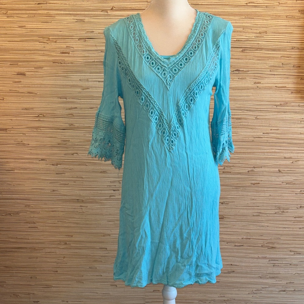 Wrangler Rock 47 Teal V-Neck Guaze Tunic Dress large. EUC